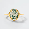 S925 Sterling Silver Gold-Plated Geometric Green Moss Ring