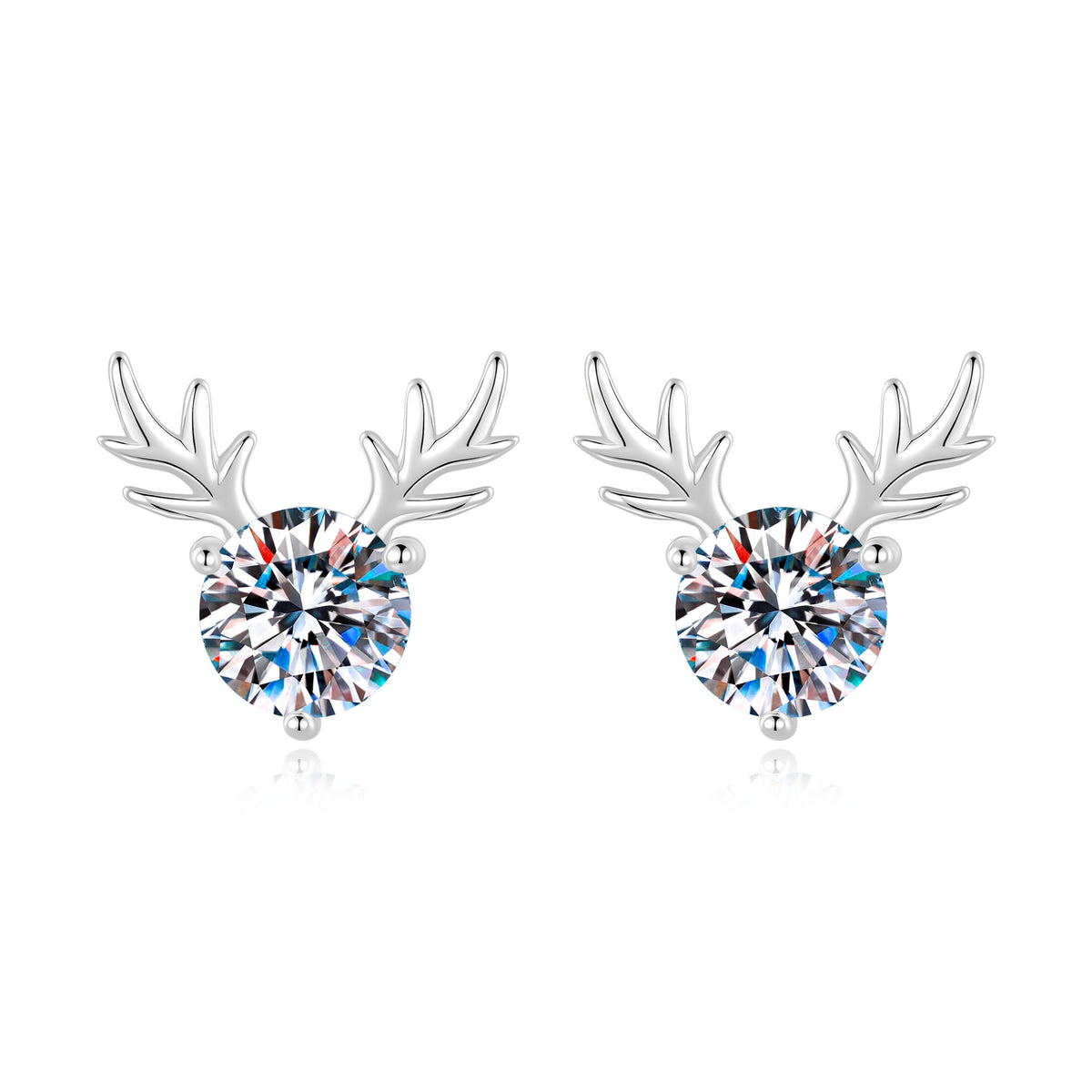 S925 Sterling Silver "Always With You" Reindeer Antler Moissanite Stud Earrings