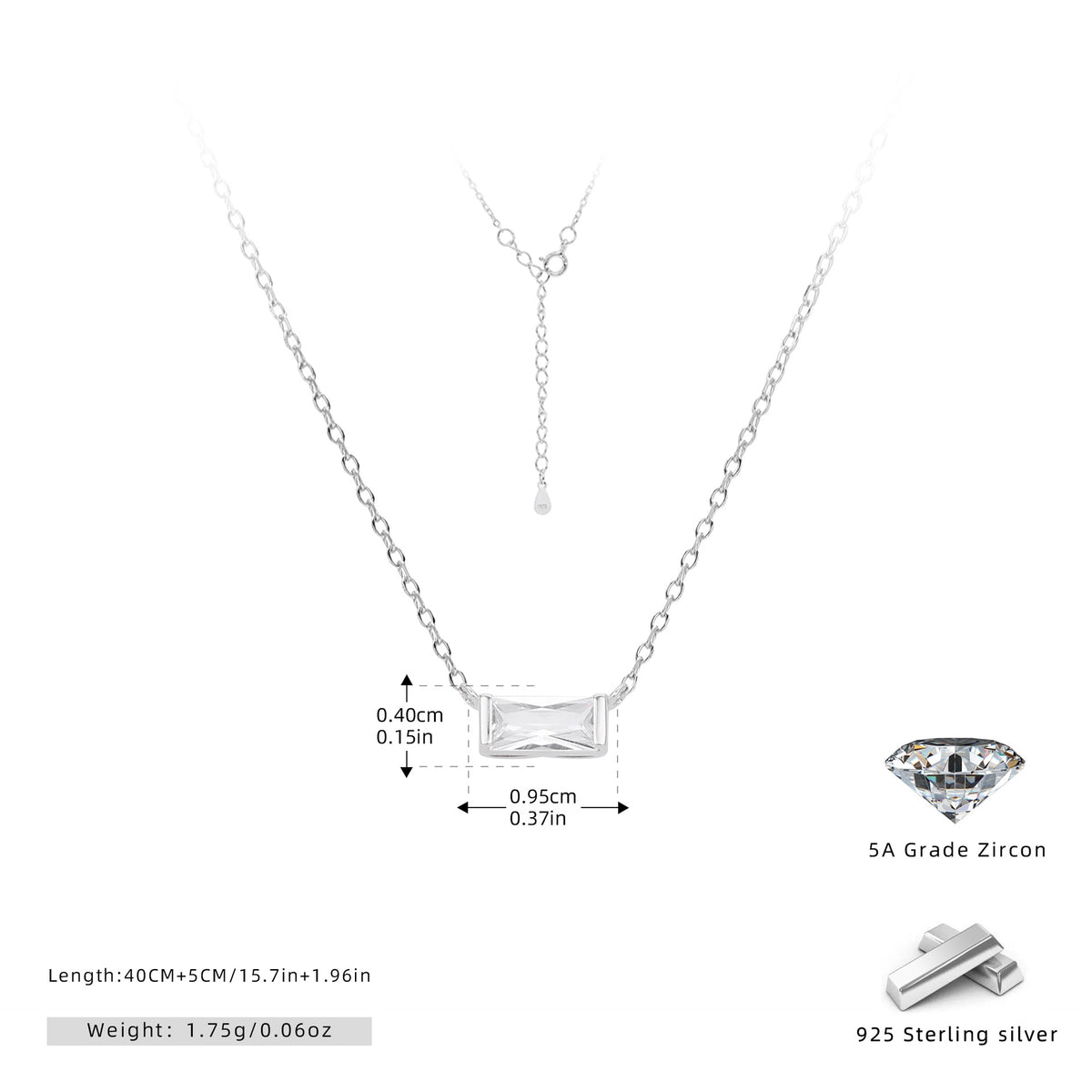 Rectangular colored zircon s925 sterling silver December birthstone collar necklace
