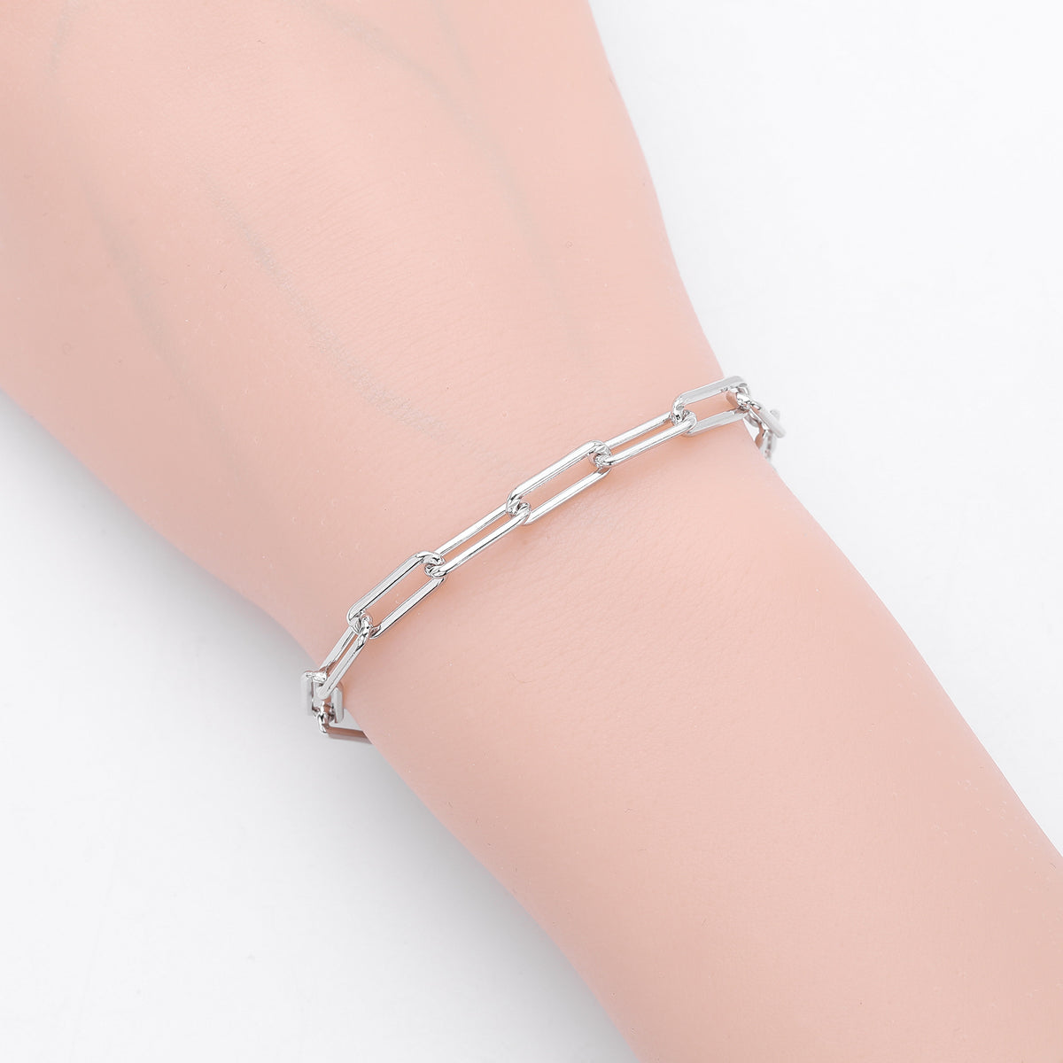 S925 Sterling Silver Openwork Paperclip Chain Bracelet