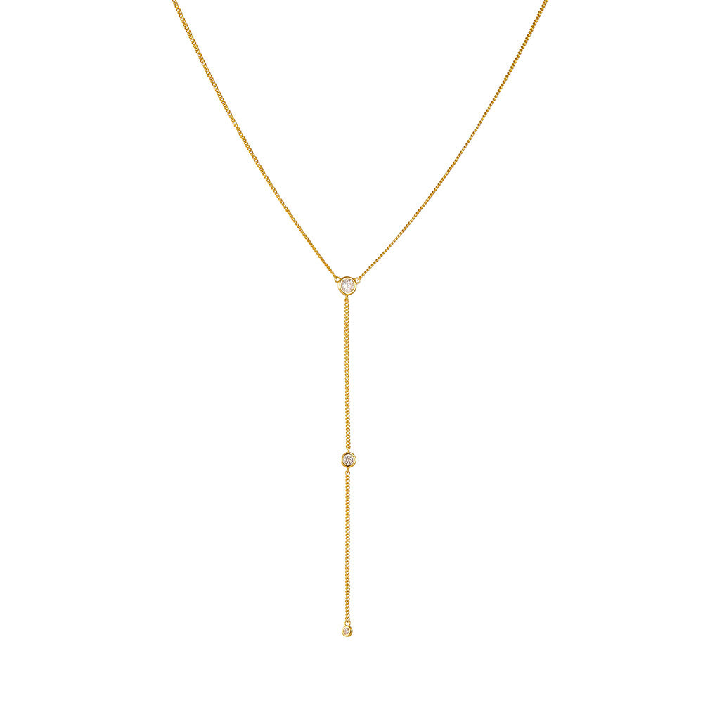 S925 Sterling Silver Y-Shaped Zircon Inlaid Tassel Chain Necklace