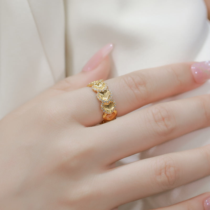 S925 Sterling Silver Gold-Plated Ginkgo Zircon Ring