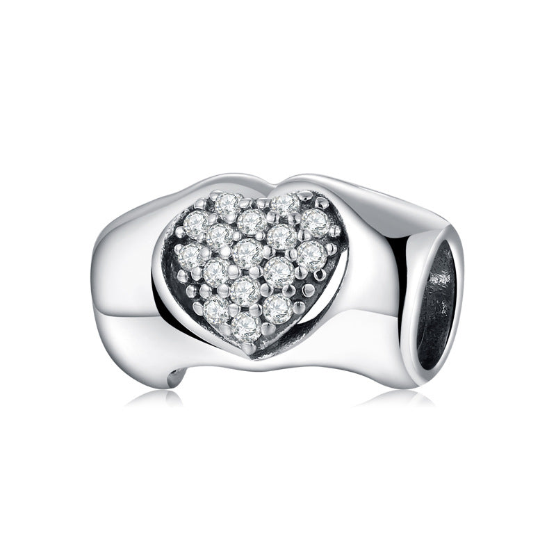 S925 Sterling Silver Hand Heart Shape Bead Pendant
