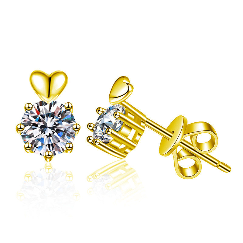 925 Sterling Silver Heart-Shaped Six-Prong Moissanite Earrings