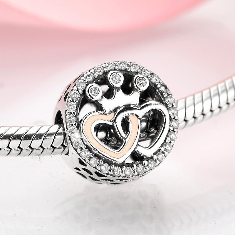 S925 Sterling Silver Heart Crown Zircon Inlaid Bead Pendant