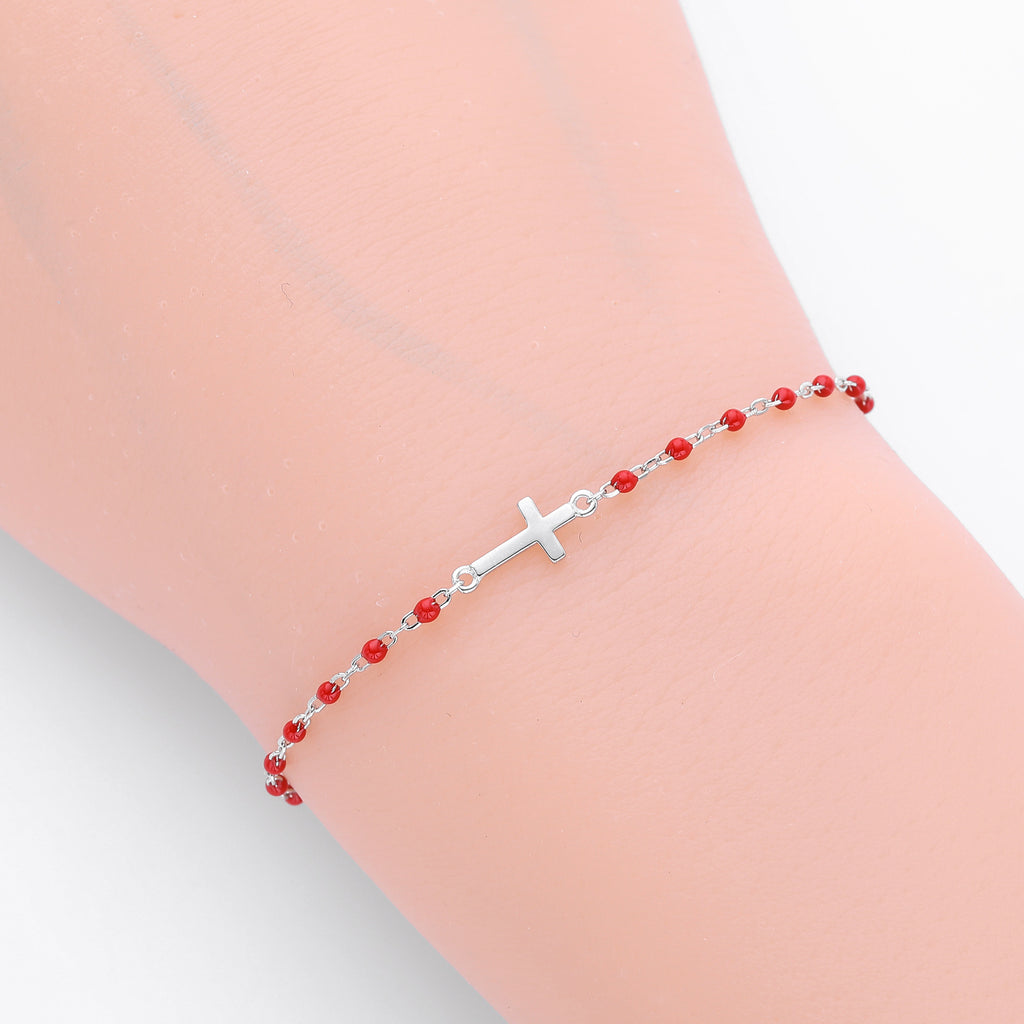 S925 Sterling Silver Cross Bracelet with Colorful Enamel Detail