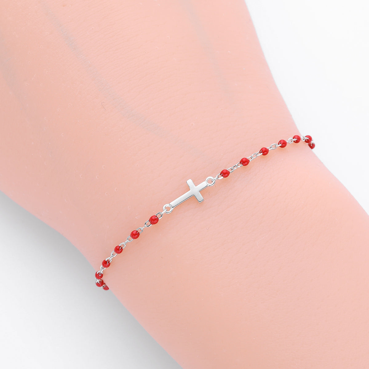 S925 Sterling Silver Cross Bracelet with Colorful Enamel Detail
