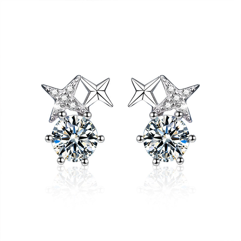 925 Sterling Silver Eight-Pointed Star Stud Earrings — Premium, Light Luxury, and Niche Moissanite Jewelry