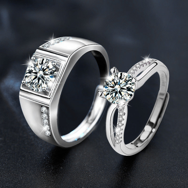 925 Sterling Silver Moissanite Adjustable Couple Rings