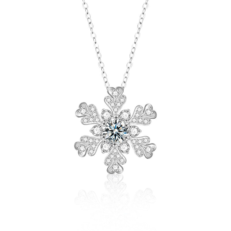 S925 Sterling Silver Moissanite Snowflake Pendant Necklace