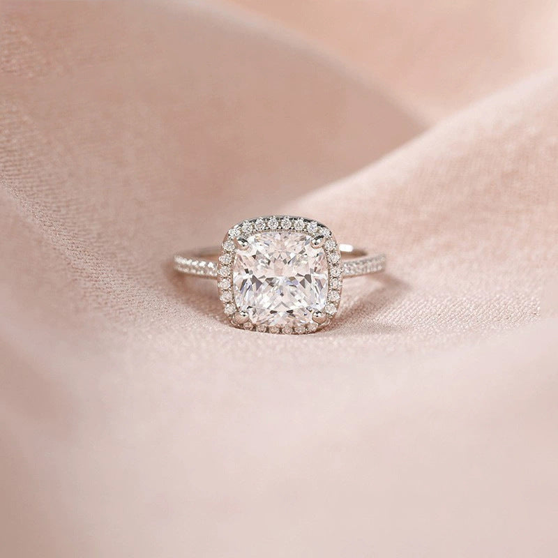 S925 Silver Round Bag with 4 Carat Zircon Silver Ring