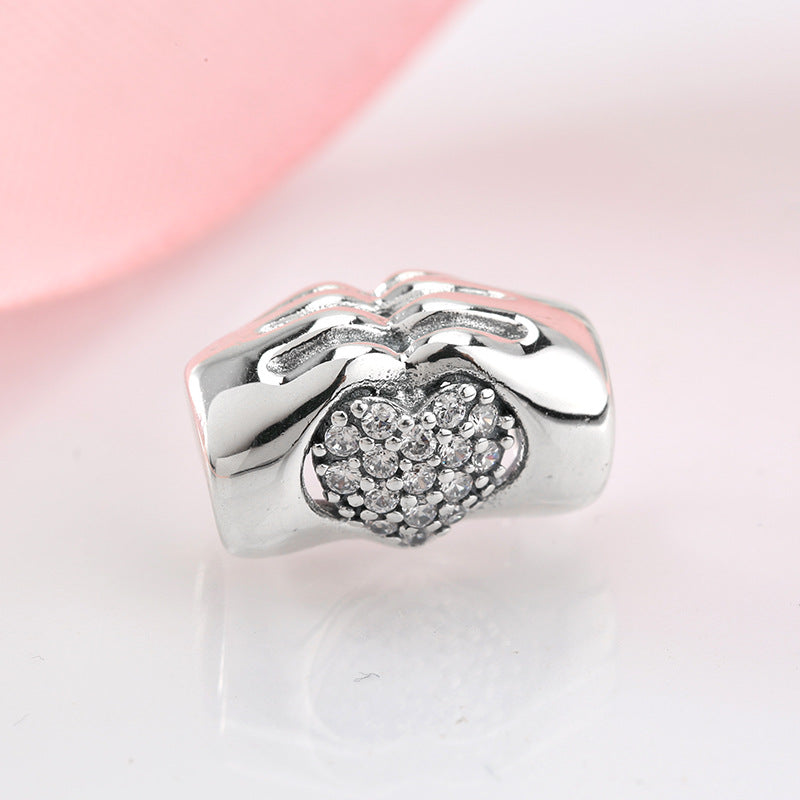 S925 Sterling Silver Hand Heart Shape Bead Pendant