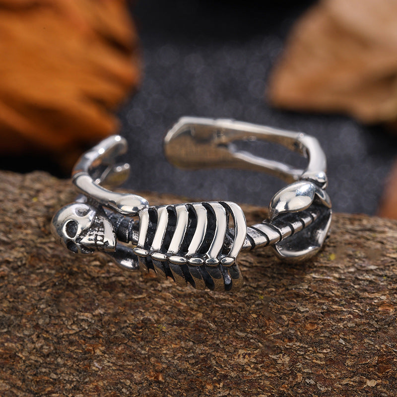 S925 Sterling Silver Halloween Distressed Open Skull Ring