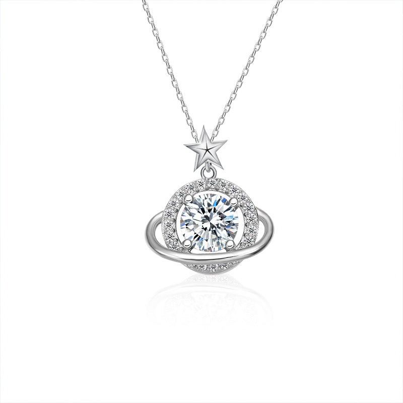 S925 Sterling Silver Moissanite Planet Pendant Necklace
