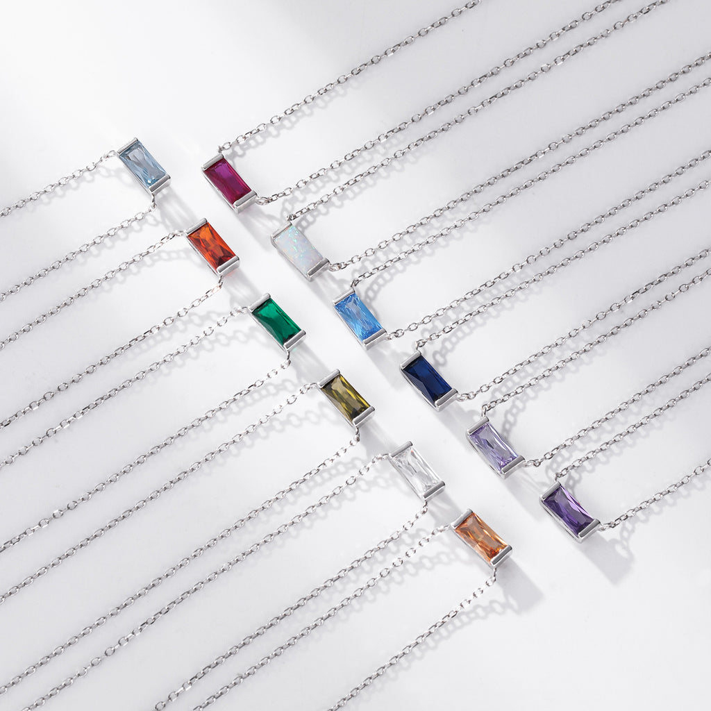 Rectangular colored zircon s925 sterling silver December birthstone collar necklace