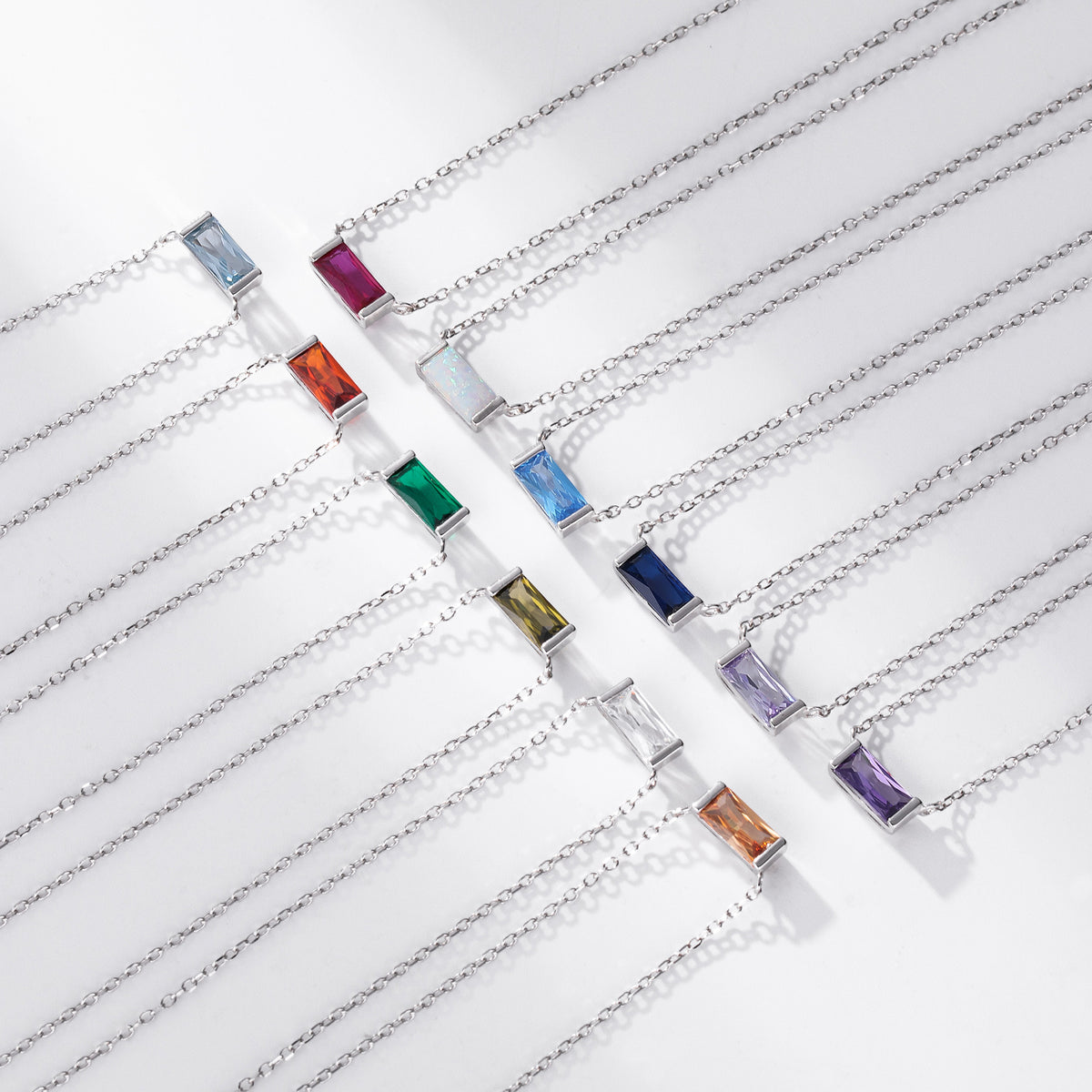 Rectangular colored zircon s925 sterling silver December birthstone collar necklace