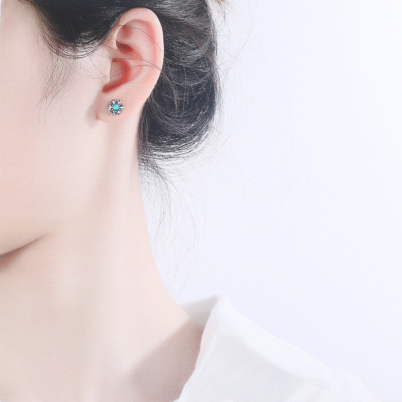 S925 Sterling Silver Christmas Snowflake Stud Earrings
