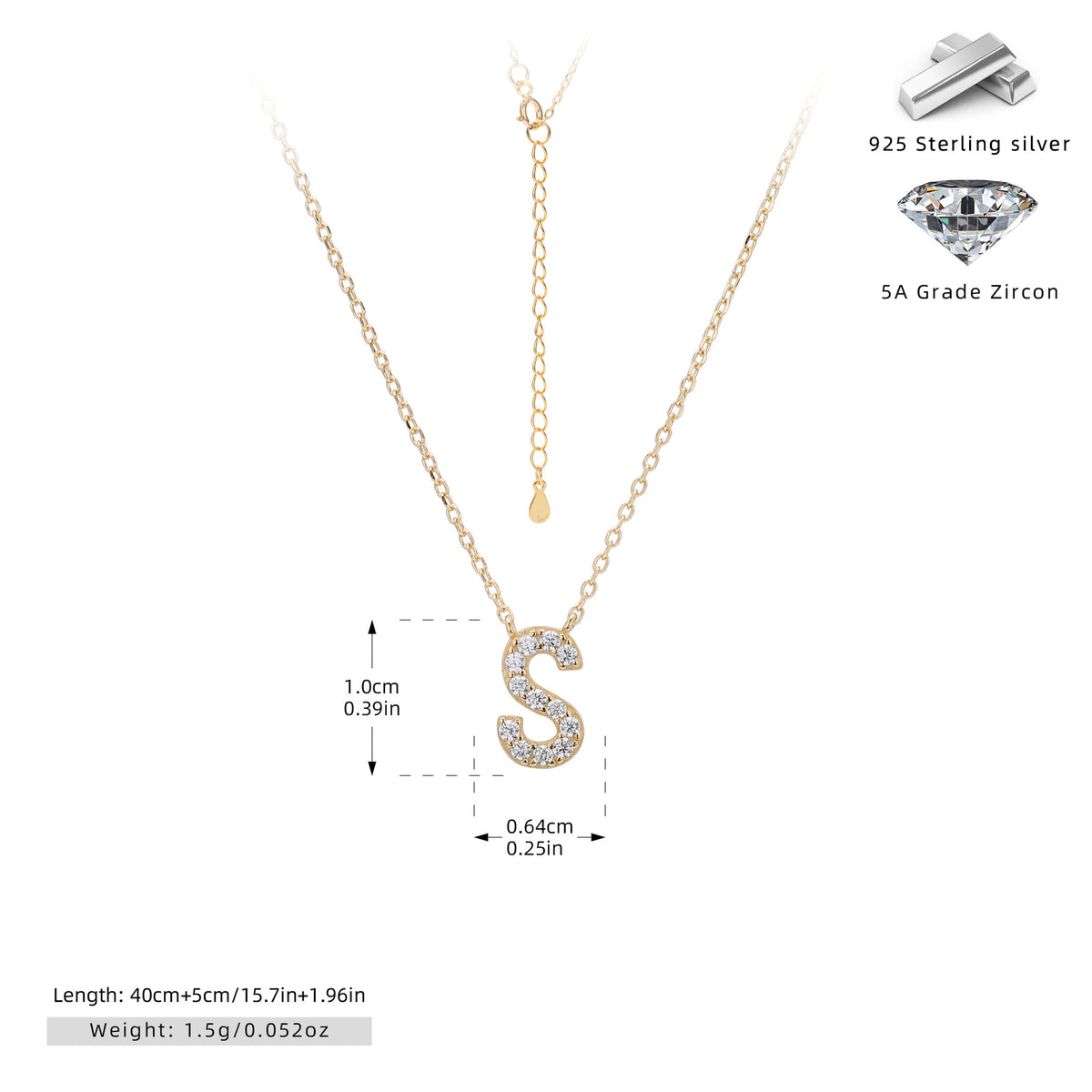 S925 Sterling Silver Simple Diamond Necklace with English Letters
