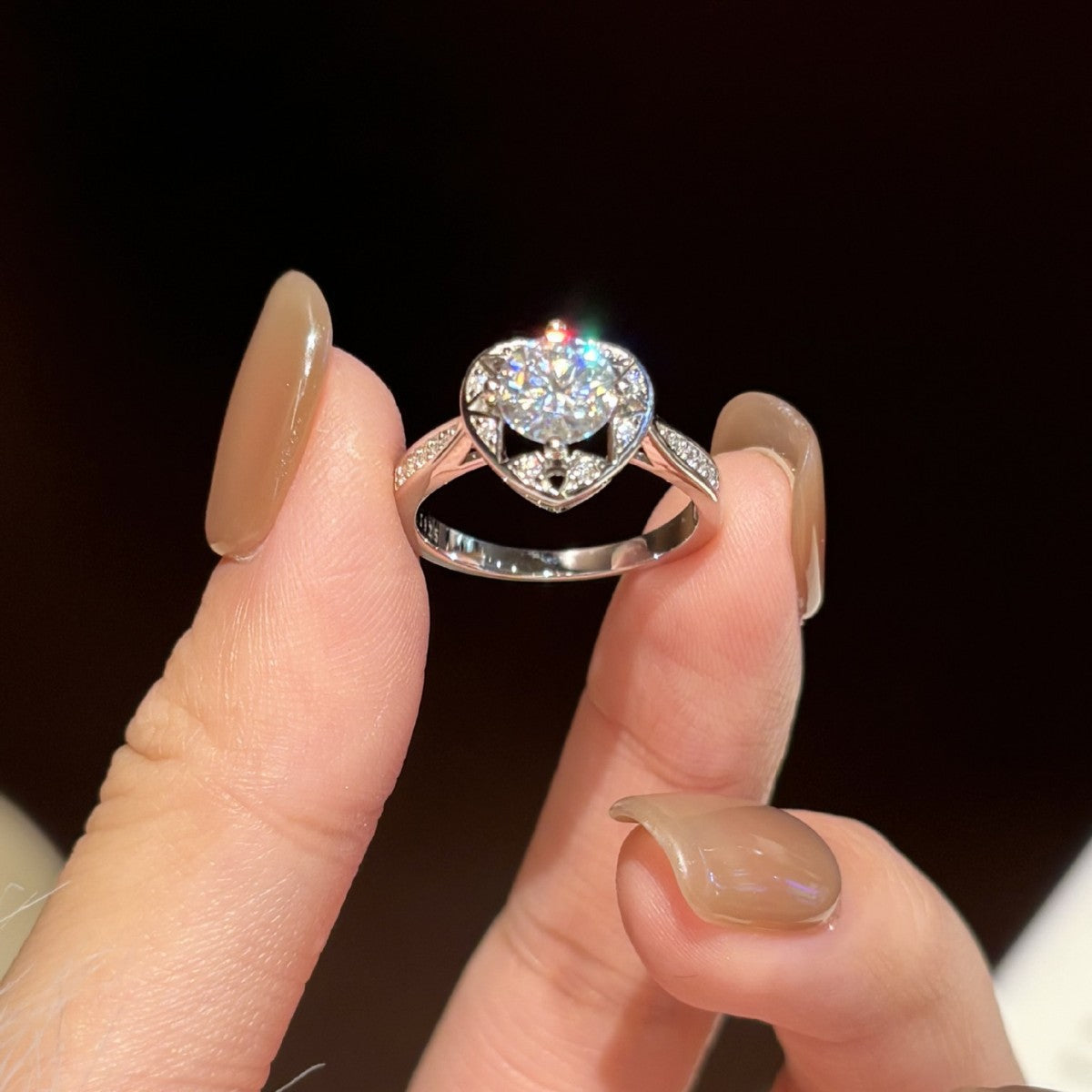 S925 Sterling Silver Six-Prong Round Colored Moissanite Ring
