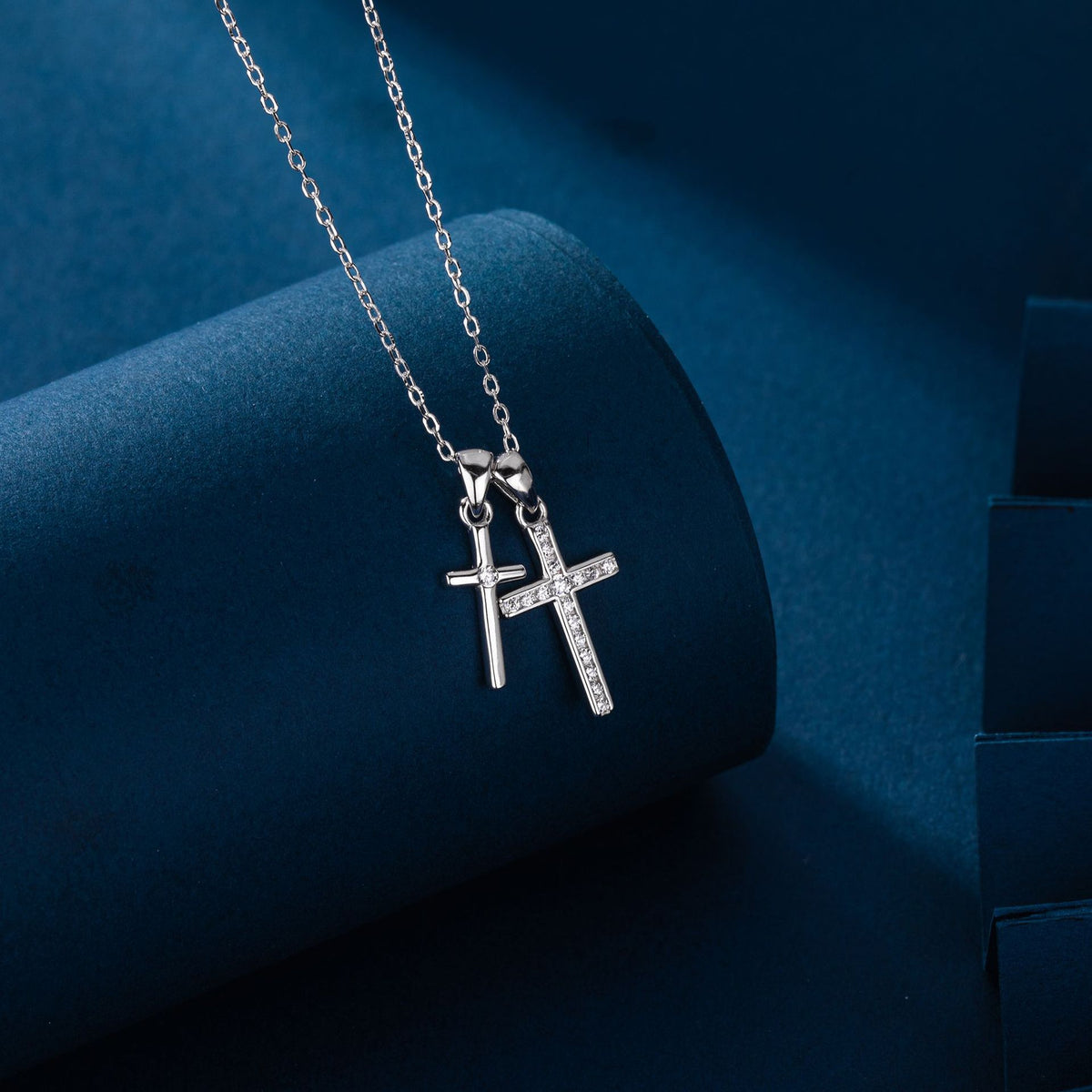 S925 Sterling Silver Double Cross Necklace