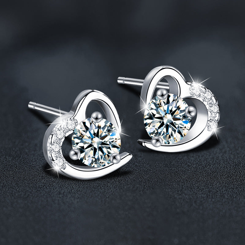 Moissanite S925 sterling silver heart-shaped earrings