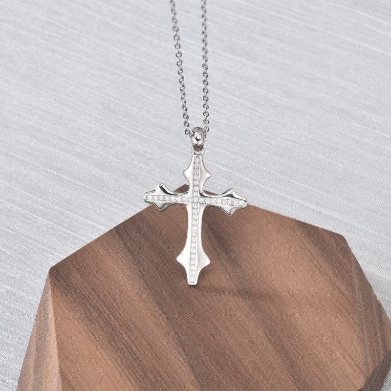 S925 Sterling Silver Cross Moissanite Pendant Necklace