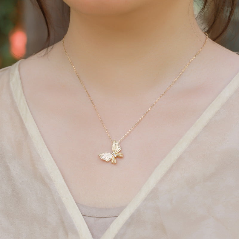 S925 Sterling Silver Gold-Plated Butterfly Zircon Inlaid Pendant Necklace
