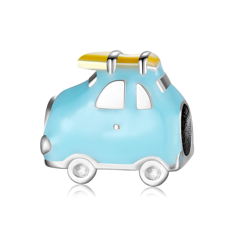 S925 Sterling Silver Blue Cartoon Car Shape Pendant