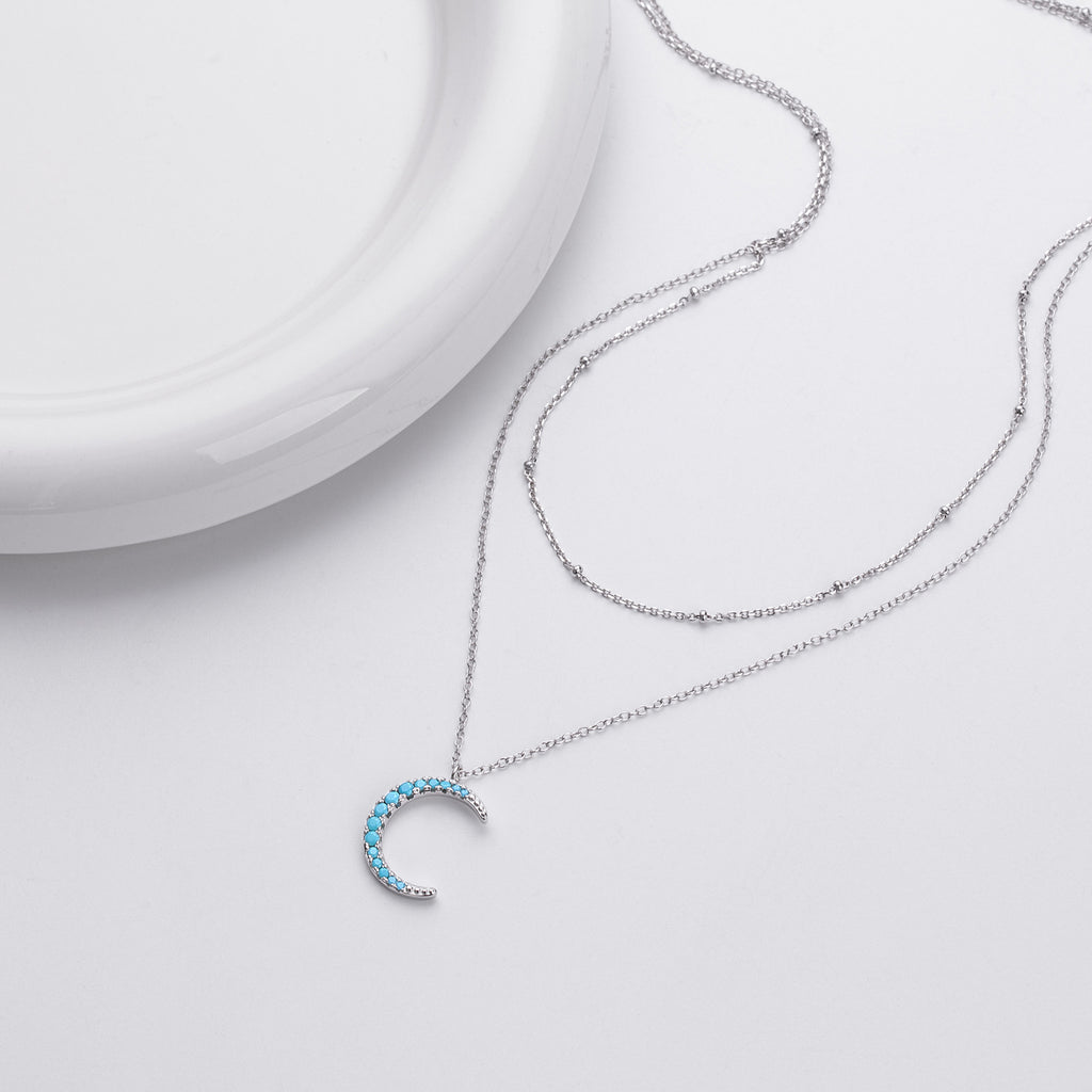 S925 Sterling Silver Moon Double Layer Necklace