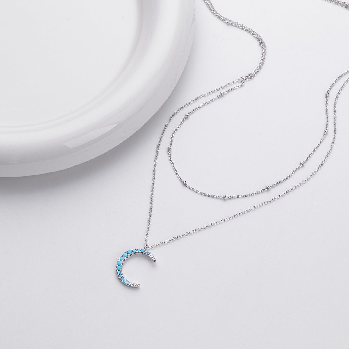 S925 Sterling Silver Moon Double Layer Necklace