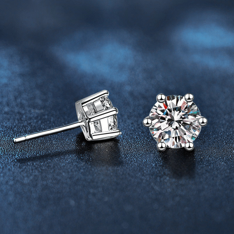 Classic Six-Prong Moissanite Stud Earrings — 925 Sterling Silver