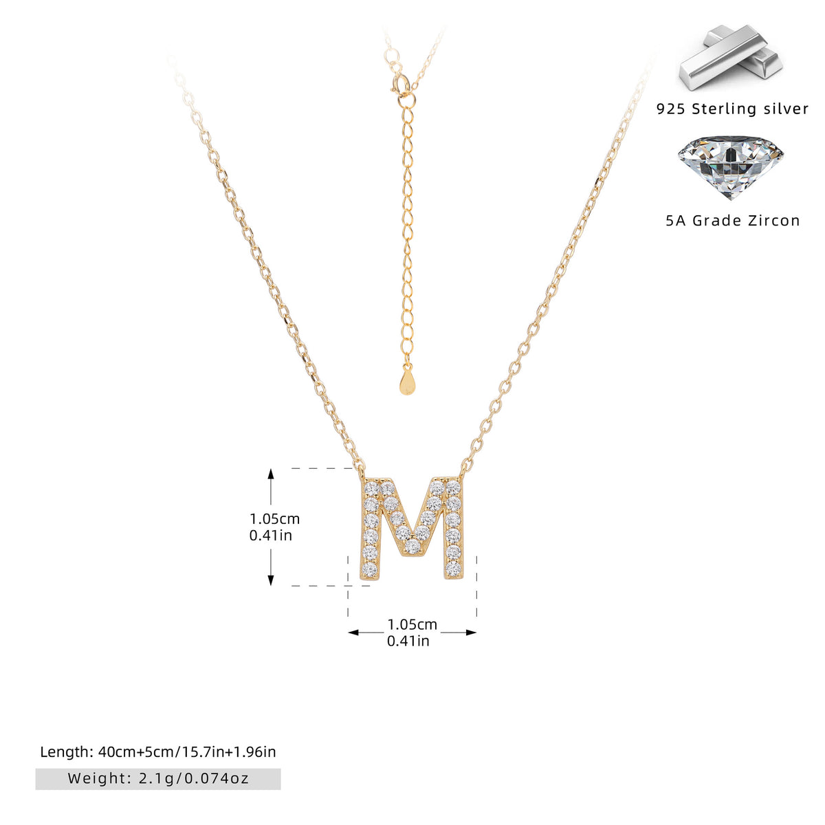 S925 Sterling Silver Simple Diamond Necklace with English Letters
