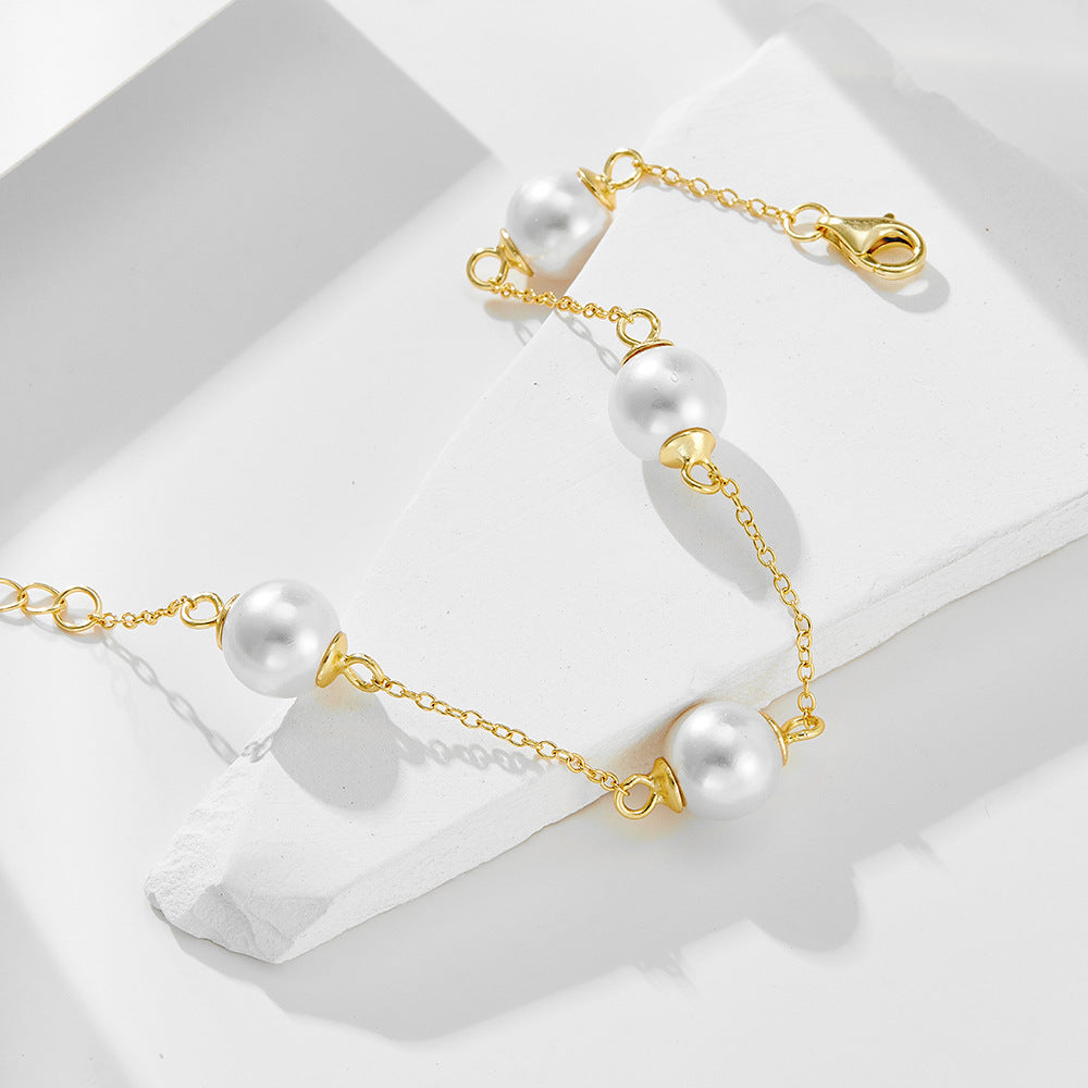 S925 Sterling Silver Pearl Beaded Bracelet