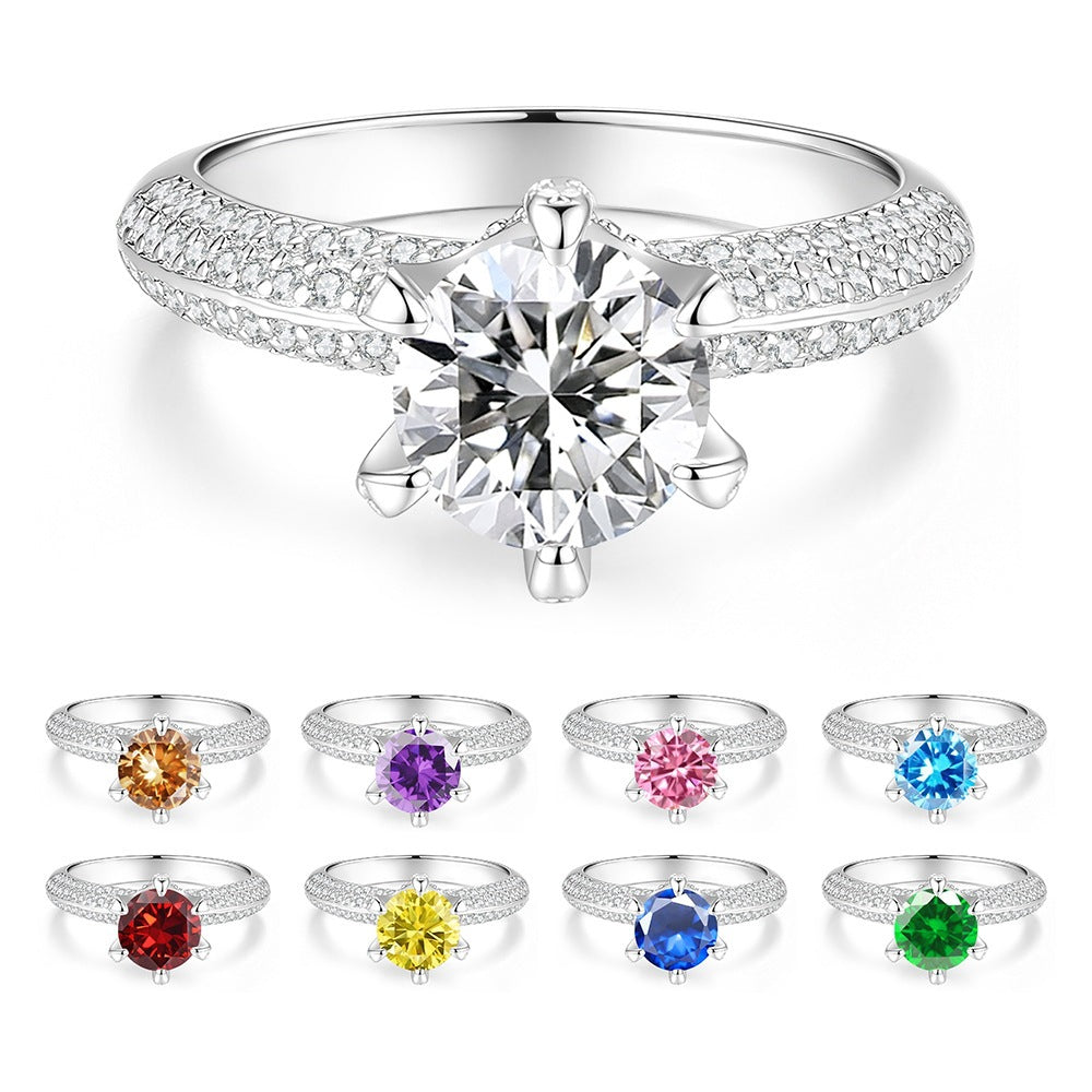 S925 Sterling Silver Six-Prong Moissanite Ring