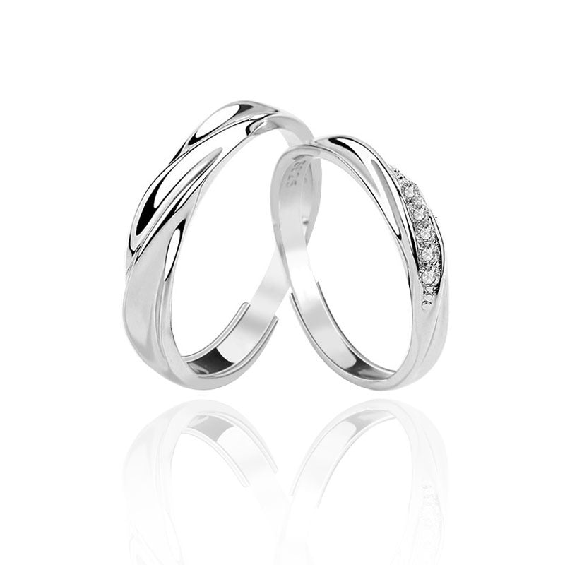 S925 Sterling Silver Wave Moissanite Couple Ring