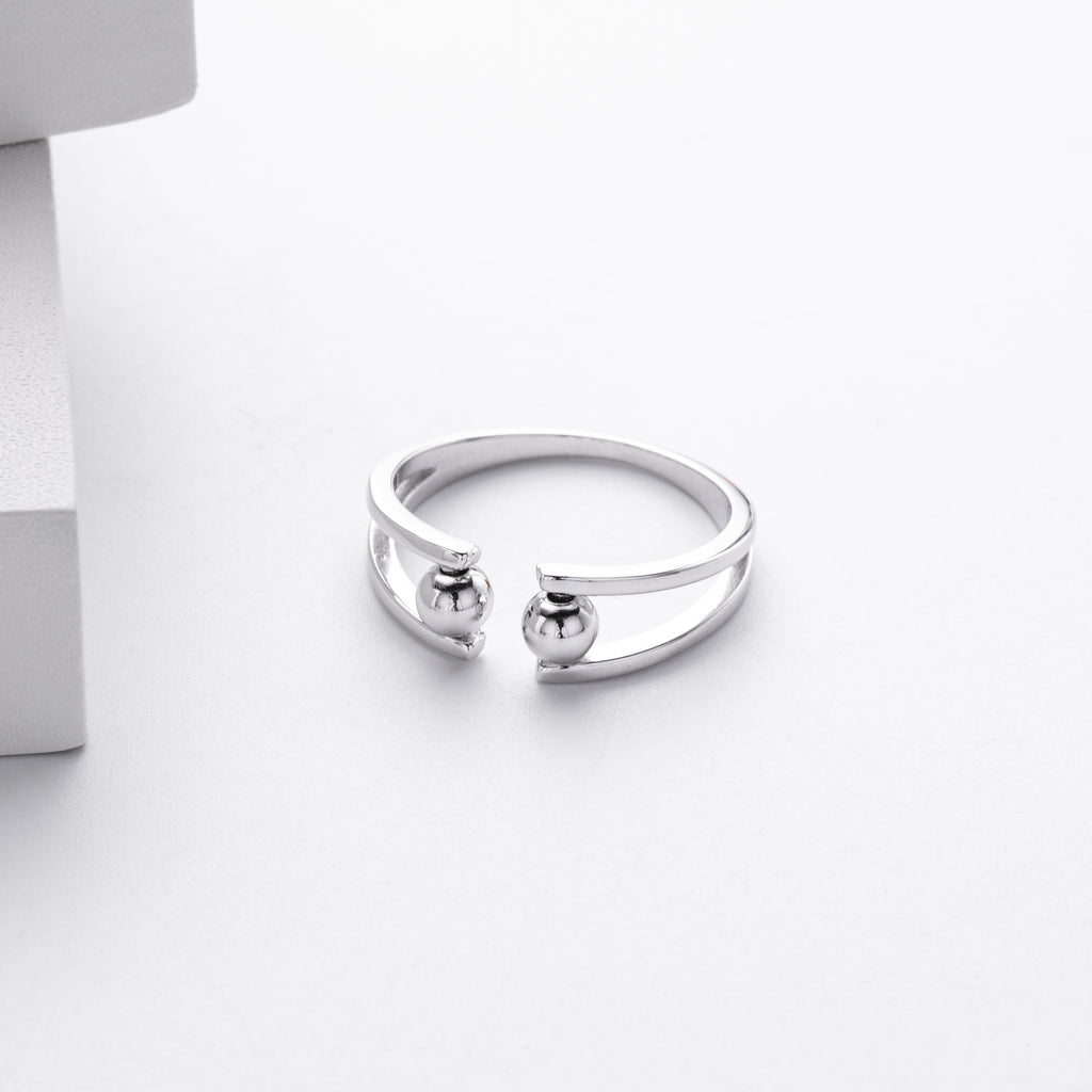 European and American S925 sterling silver double-layered beaded ring with adjustable opening