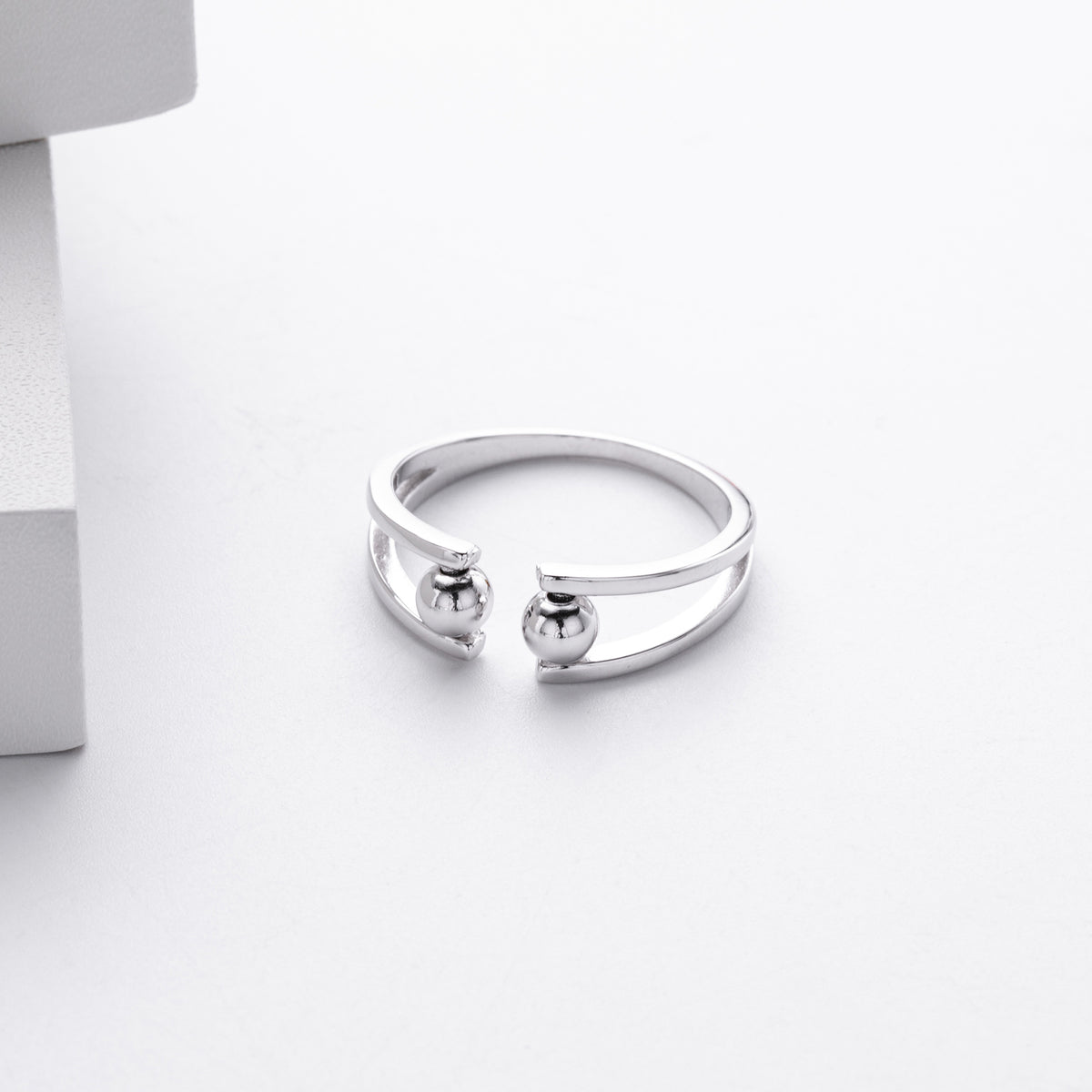European and American S925 sterling silver double-layered beaded ring with adjustable opening