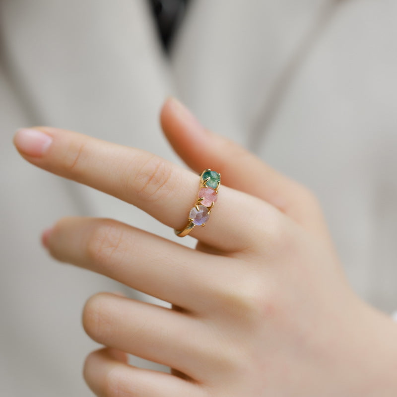 S925 Sterling Silver Gold-Plated Colored Stone Ring