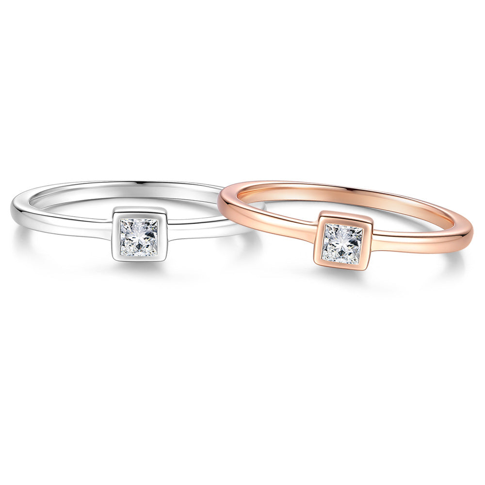 S925 Sterling Silver Champagne Gold Princess-Cut Moissanite Ring