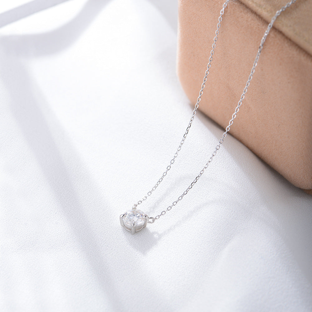 S925 Sterling Silver round Zircon Pendant Necklace