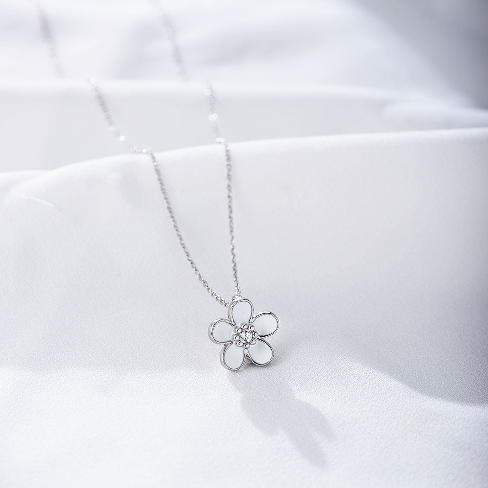 S925 Sterling Silver Zircon Inlaid Little Flower Pendant Necklace