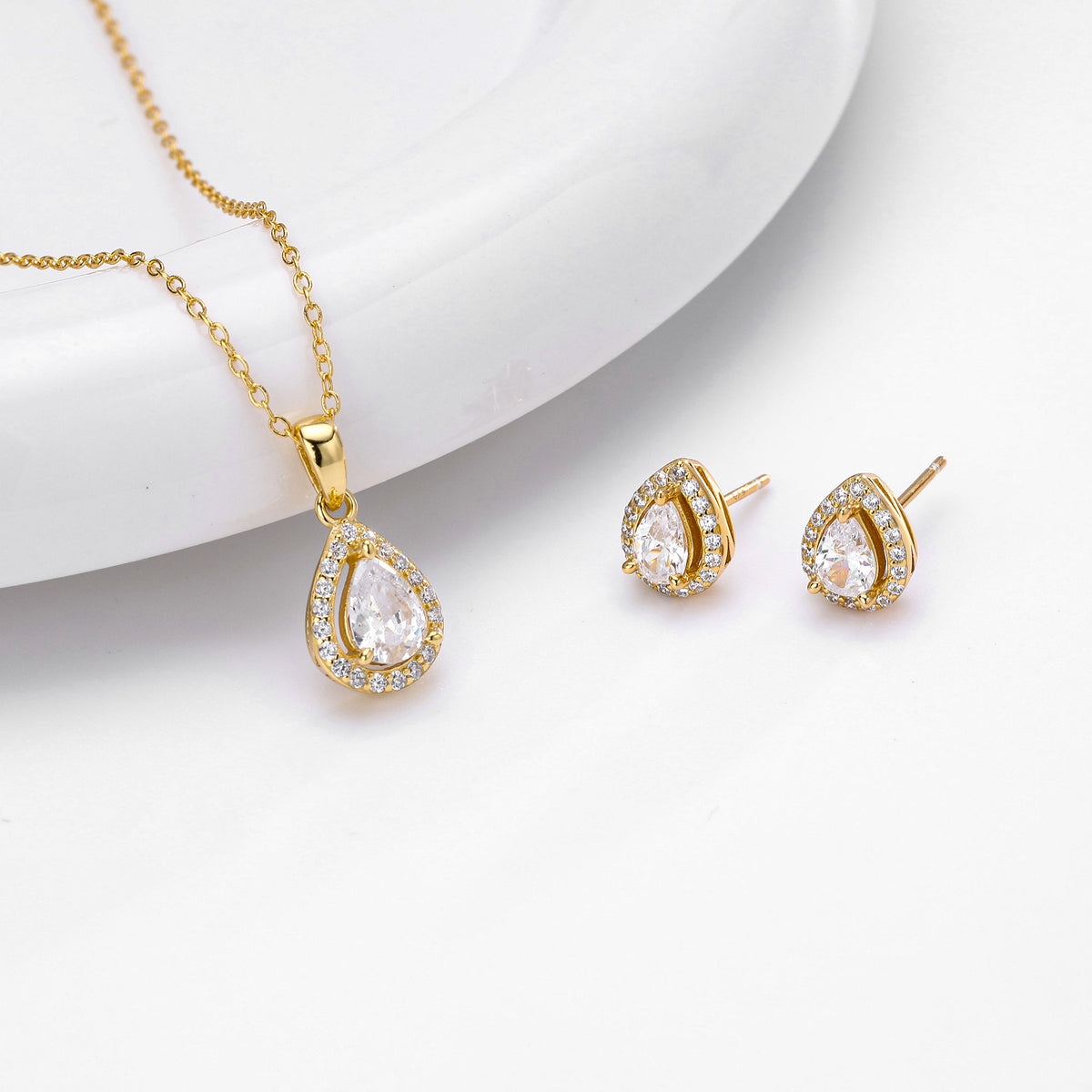 European and American style double-layer zircon earrings and light luxury zircon necklace