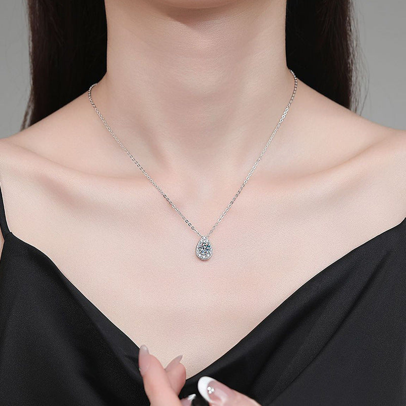 S925 Sterling Silver Water Drop Pendant Moissanite Necklace