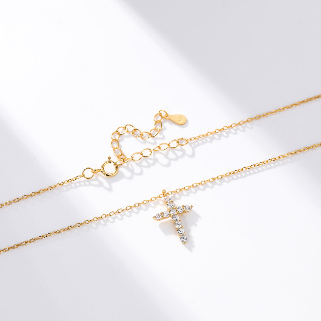S925 Sterling Silver Faith Pendant with Zircon Cross Necklace