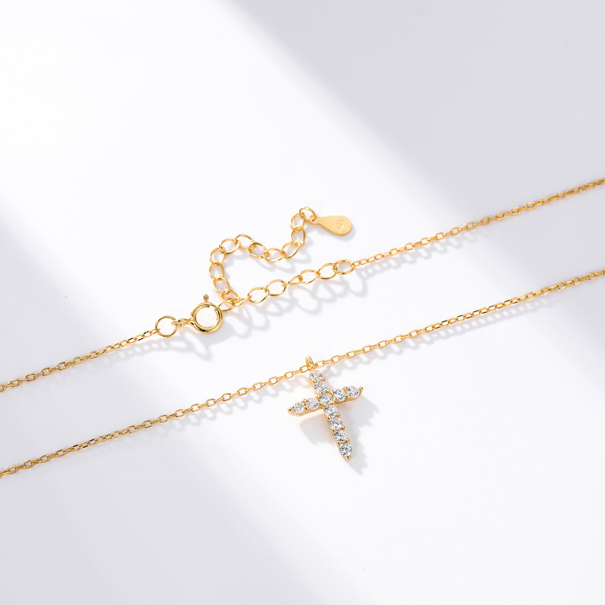 S925 Sterling Silver Faith Pendant with Zircon Cross Necklace