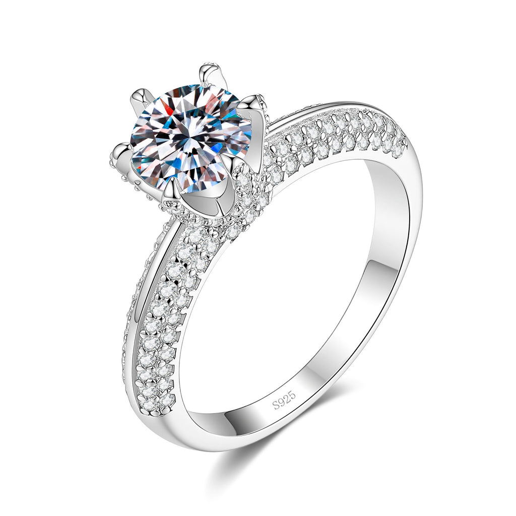 S925 Sterling Silver Six-Prong Moissanite Ring