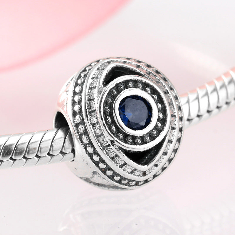 S925 Sterling Silver Devil's Eye Beaded Sapphire Zircon Pendant