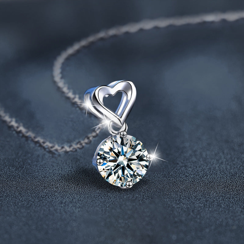 S925 Sterling Silver Classic Love Moissanite Pendant Necklace