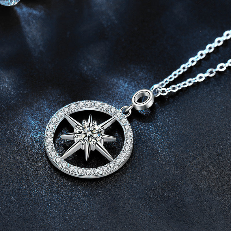 S925 Sterling Silver Moissanite Eight Awn Star Pendant Necklace