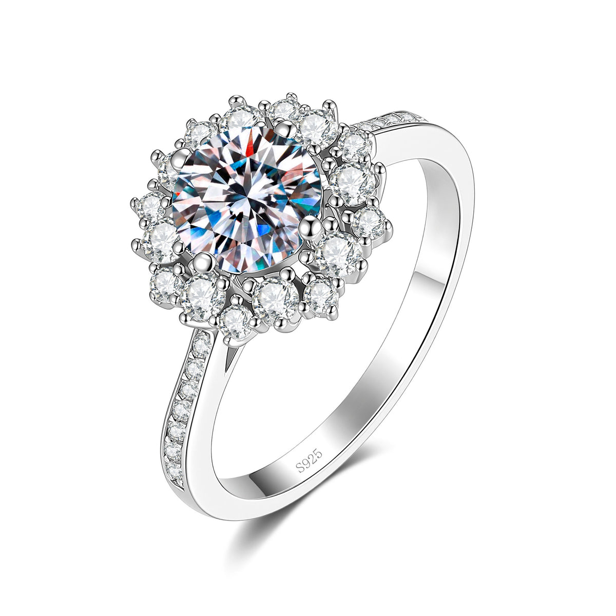 S925 Sterling Silver Colorful Moissanite Ring
